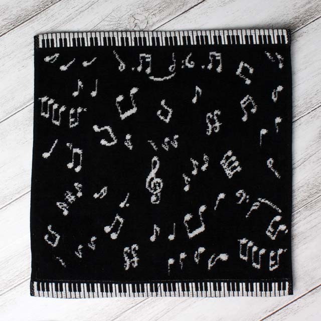 タオルハンカチ 《 音符＆鍵盤ヘム 》 488367 音楽雑貨・アクセサリー