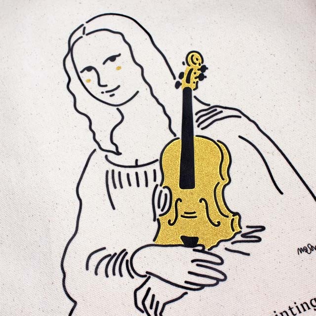 名画de音楽  モナリザ ダ・ヴィンチ ヴァイオリン 弦楽器トートバッグ 音楽雑貨 音楽グッズ 音楽ギフト