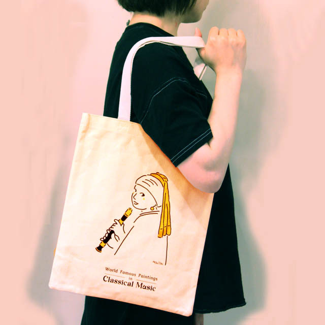 名画de音楽  真珠の耳飾りの少女 フェルメール リコーダー トートバッグ 音楽雑貨 音楽グッズ 音楽ギフト