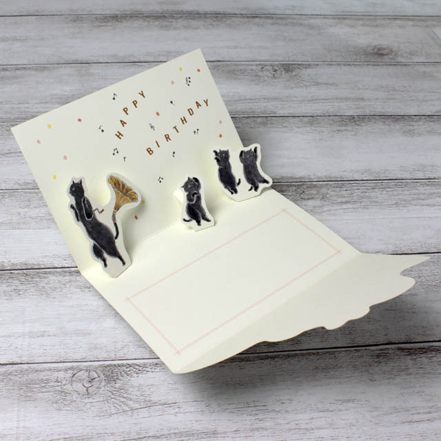 誕生カード バースデーカード 黒猫 ピアノ On your Birthday 音楽雑貨 音楽ギフト