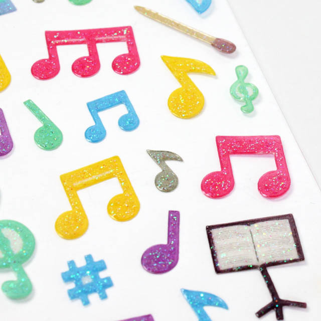 ラメ シール ステッカー 音符 ト音記号 カセットテープ 音楽雑貨 音楽グッズ 音楽教室