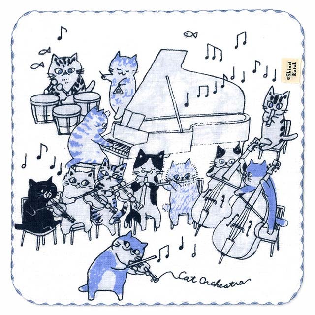 ShinziKatoh タオルハンカチ 《猫の楽団 Fuga 》 456998 音楽雑貨