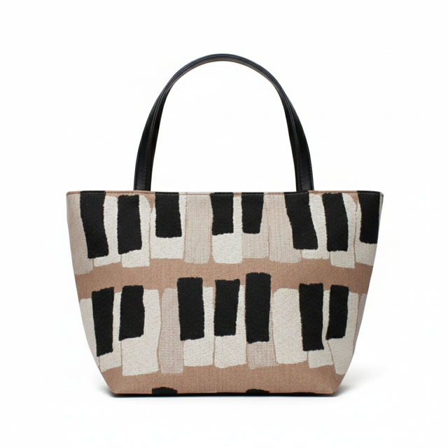 尾州織 ピアノ 鍵盤 トラペーズバッグ くすみピンク 音楽ギフト 音楽グッズ 音楽雑貨