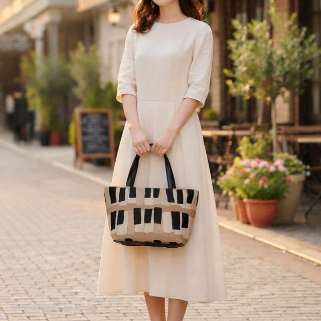 尾州織 ピアノ 鍵盤 トラペーズバッグ くすみピンク 音楽ギフト 音楽グッズ 音楽雑貨