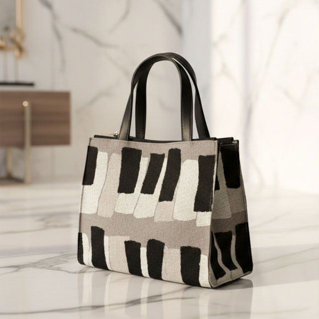 尾州織 ピアノ 鍵盤 手提げ TwinZip グレージュ 音楽ギフト 音楽グッズ 音楽雑貨