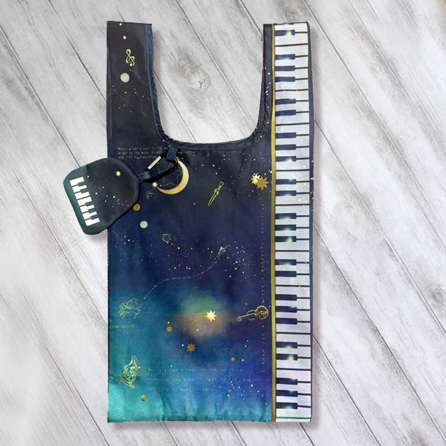 エコバッグ 星空 ピアノ鍵盤 音楽雑貨 音楽グッズ
