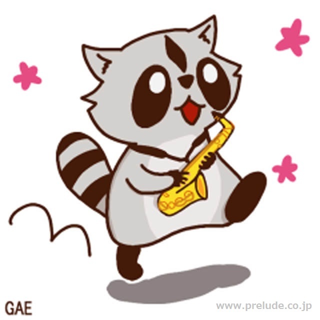 アルトサックスを吹くアライグマ Raccoon plays Alto saxophone LINEスタンプ 音楽グッズ