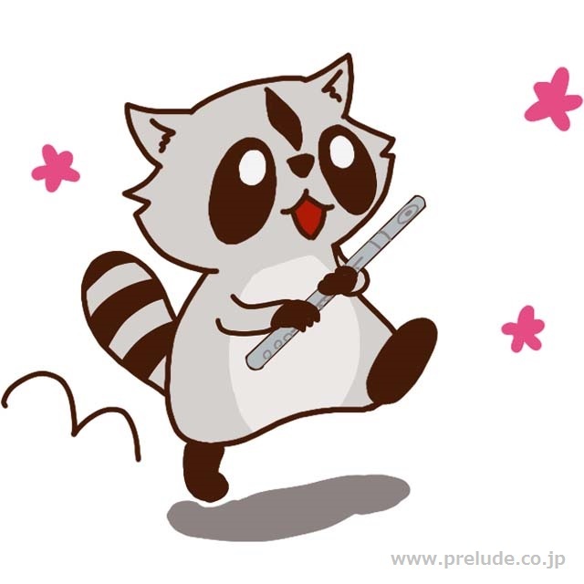 フルートを吹くアライグマ Raccoon plays Flute LINEスタンプ 音楽グッズ