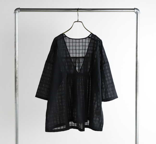 evam eva エヴァムエヴァ シャドウチェック ギャザープルオーバー shadow check gathered pullover E251T204 evam eva エヴァムエヴァ シャドウチェック ギャザープル