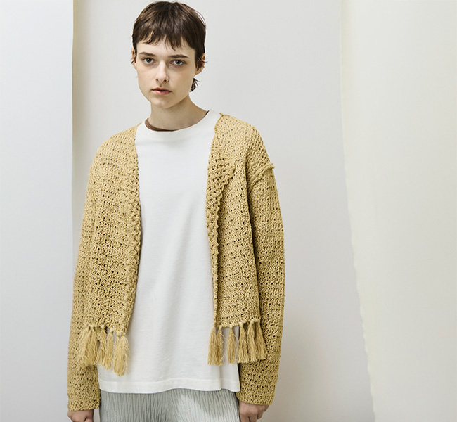 unfil アンフィル double honeycomb mesh fringed cardigan ボタンレス