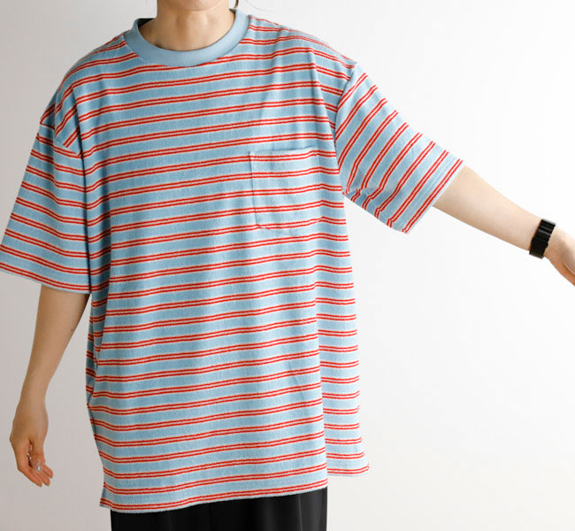 未使用　タウンクラフト　ペニーズ　パイル　ニット　Tシャツ　　ボーダー　L 7500024S0332_l1_a051.jpg