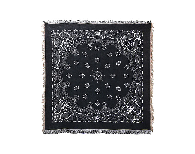 Bandana Throwket "Paisley  Black" バンダナ スローケット " ペイズリー　ブラック " ラグマットとしても使える大判スローケット