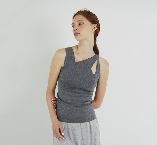 SALE 40%OFF unfil アンフィル stretch organic cotton sleeveless top アシンメトリー ニットタンク WFSP-UW138