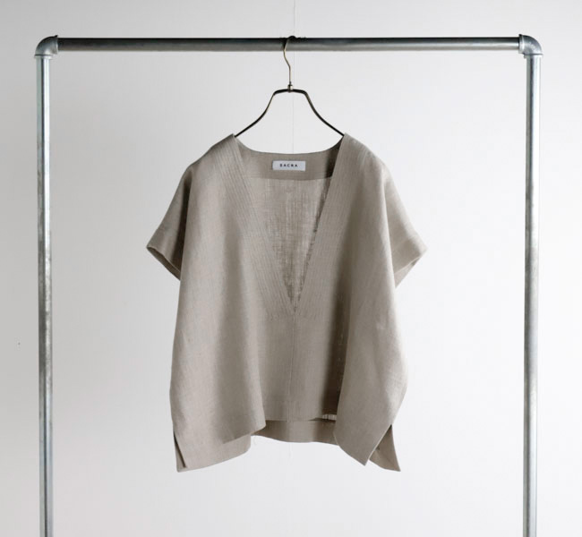 SACRA サクラ RUSTIC LINEN TOP ラスティックリネン クロップド