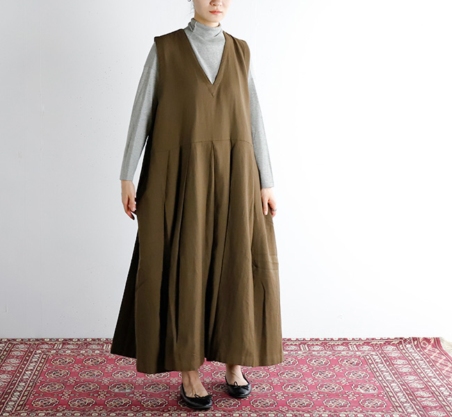 SOIL ソイル COTTON WOOL TWILL WEAVE PLAIN V-NECK PLEATS NO 