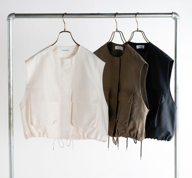 SACRA サクラ CO/PE TUMBLER FINISH GILET クロップドジレ 125108061