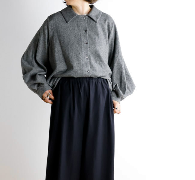 mizuiroind ミズイロインド ウールブレンド Aラインチュニックシャツ mizuiroind（ミズイロインド）の「mizuiro ind ウールブレンドA