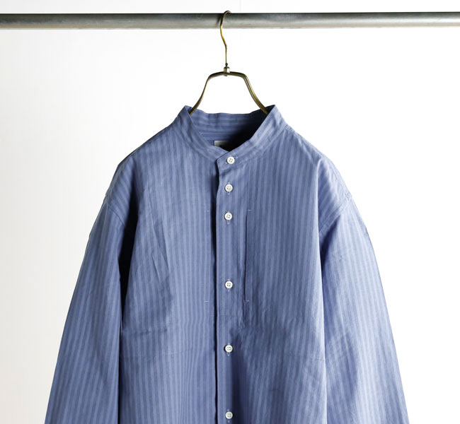 ストライプパープル長袖シャツ nisica ニシカ NIS-1365 バンドカラーシャツ ストライプパープル 長袖