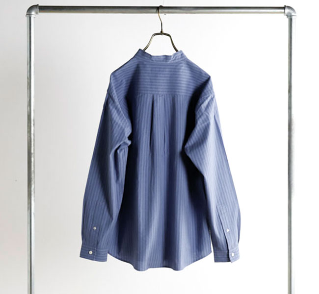 ストライプパープル長袖シャツ nisica ニシカ NIS-1365 バンドカラーシャツ ストライプパープル 長袖