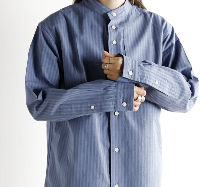 nisica ニシカ NIS-1365 バンドカラーシャツ ストライプパープル 長袖