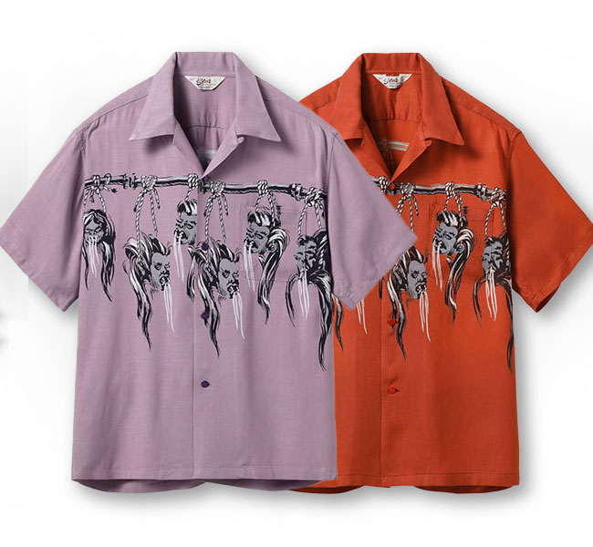 STAR OF HOLLYWOOD スターオブハリウッド SH39705 HOPSACK RAYON OPEN SHIRT “SHRUNKEN HEAD” レーヨンオープンカラーシャツ　半袖
