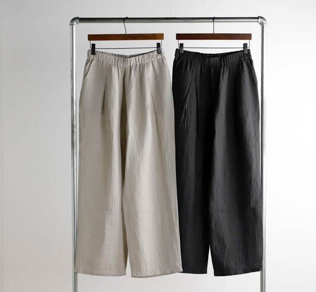 evam eva エヴァムエヴァ リネンシルクタックパンツ linen silk