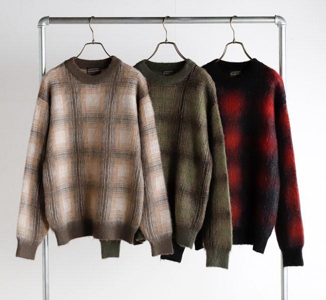 PENDLETON ペンドルトン 6575-6015 モヘア混シャギーチェッククルーネックニット