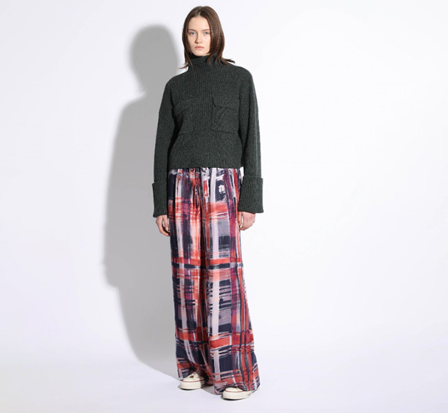 SALE 40%OFF SACRA サクラ 125606112 ブラッシュペイントチェック ワイドパンツ BRUSH PAINTING PLAID PANTS