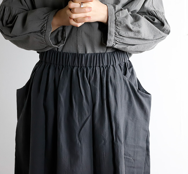 evam eva エヴァムエヴァ コットンシルクギャザースカート cotton silk