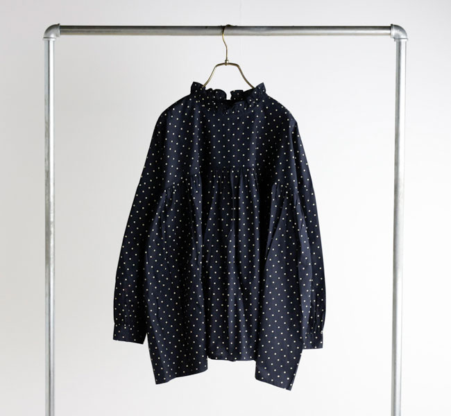 SOIL ソイル 40s POPLIN DOT PRINT BACK OPENING FRILL COLLAR