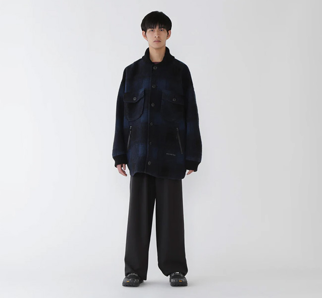 and wander アンドワンダー 5283052 ウールシャギージャケットロング