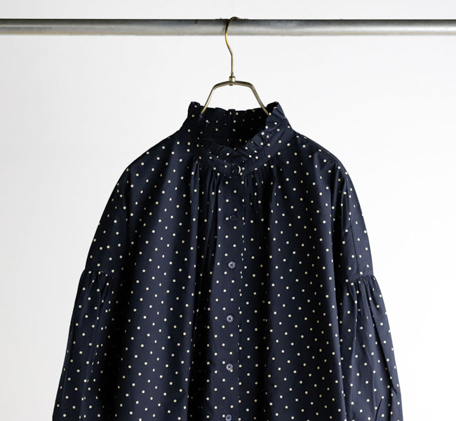 SOIL ソイル 40s POPLIN DOT PRINT FRILL COLLAR SHIRT フリル
