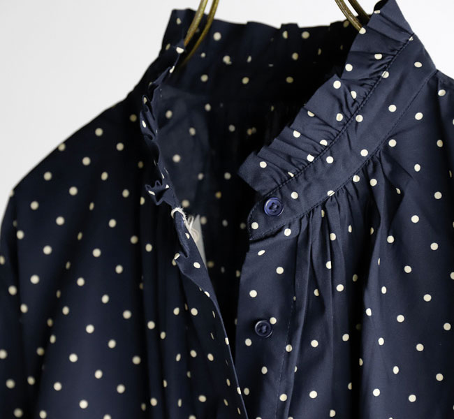 SOIL ソイル 40s POPLIN DOT PRINT FRILL COLLAR SHIRT フリル