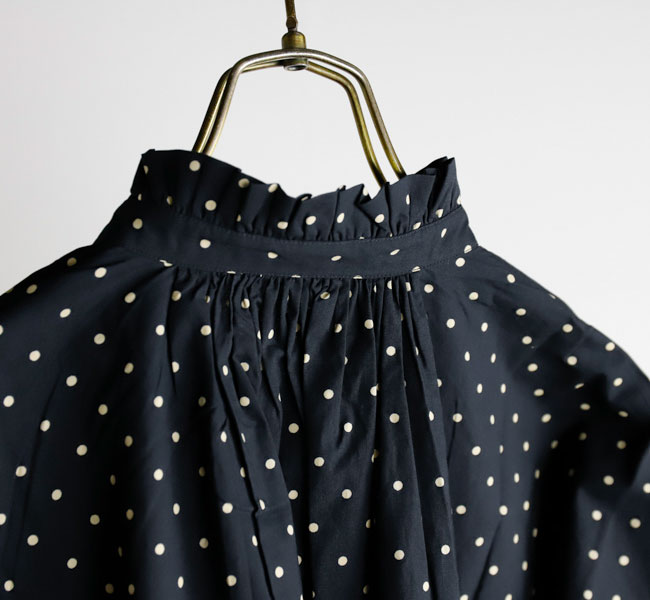 SOIL ソイル 40s POPLIN DOT PRINT FRILL COLLAR SHIRT フリル