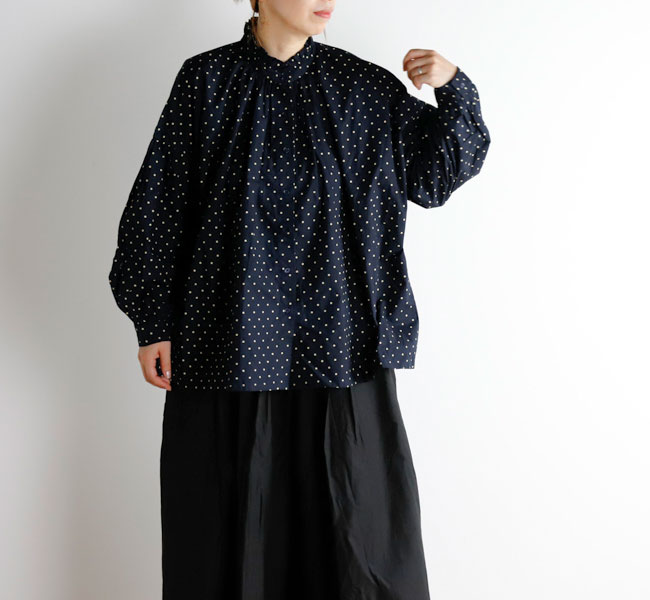 SOIL ソイル 40s POPLIN DOT PRINT FRILL COLLAR SHIRT フリル