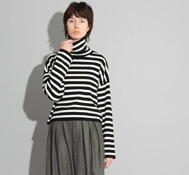 SACRA サクラ 126634081 エクストラファインメリノボーダートップ EX.FINE MERINO BORDER TOP