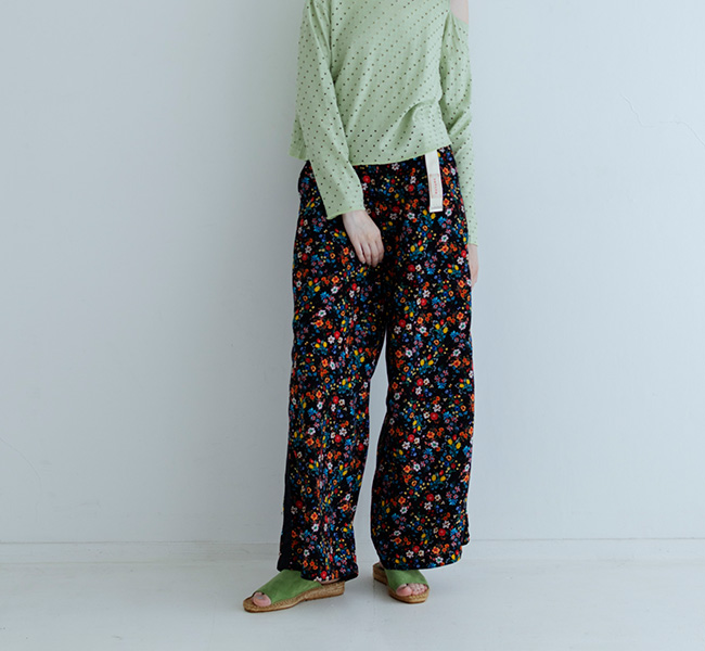 MEYAME メヤメ SIDE LINE WIDE PANTS (FLOWER) サイドライン ワイド 