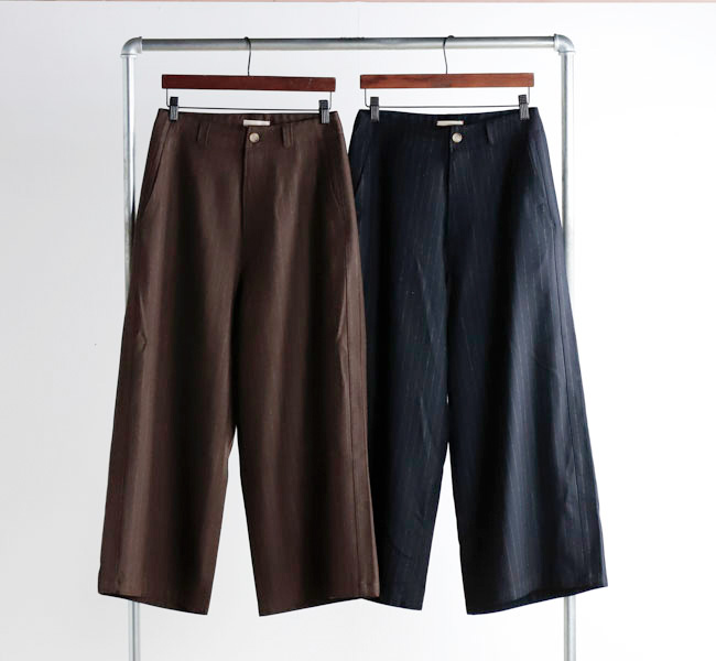 SALE 40%OFF MEYAME メヤメ MEY-2229 メリノウールストライプ サイドラインワイドパンツ MERINO WOOL STRIPE SIDE LINE WIDE PANTS