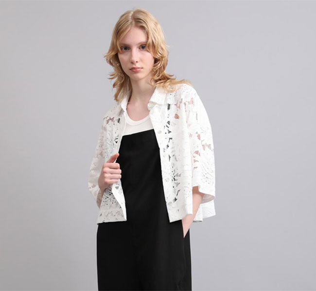 SACRA サクラ 126113071 ラッセルレース クロップドシャツ LEAF RASCHEL LACE CROPPED SHIRT