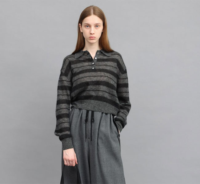SACRA サクラ 126530081　エクストラファインモヘアボーダーポロトップ　 EX.FINE MOHAIR BORDER POLO TOP