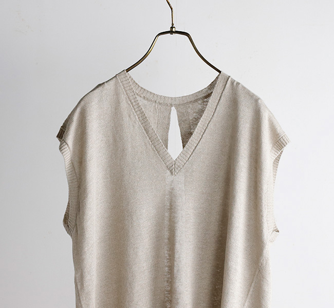 soil ソイル　リネン　Vネック ワンピース　SOIL SOIL ソイル 12GG 1PLY LINEN PLAIN V-NECK VEST WITH SLIT