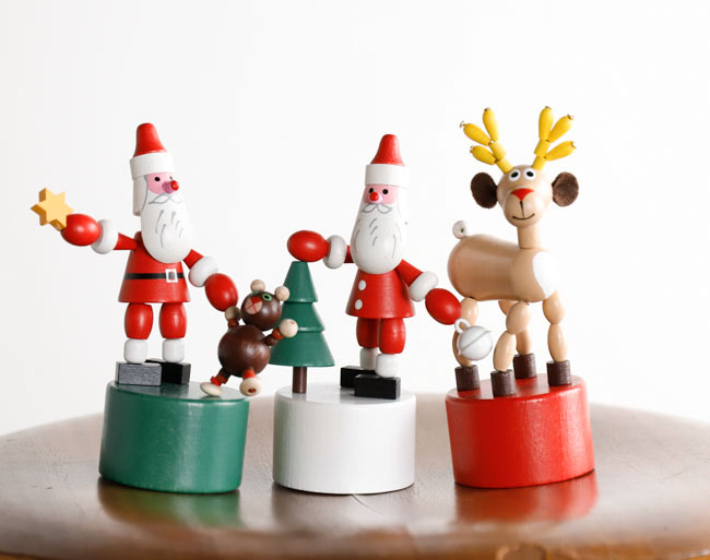 DETOA Wooden プッシュトイ Push Up Toy サンタ＆テディベア