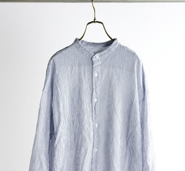 ARMEN/アーメン　 SINGLE GAUZE STRIPE OVERDYE  UTILITY BANDED COLLAR LONG SHIRT　・　INAM2503GSD　［送料無料］ 　『ゆうパケット対応』　　 ARMEN アーメン INAM2503GSD シングルガーゼ ストライプ バンド