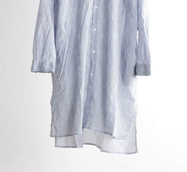 ARMEN/アーメン　 SINGLE GAUZE STRIPE OVERDYE  UTILITY BANDED COLLAR LONG SHIRT　・　INAM2503GSD　［送料無料］ 　『ゆうパケット対応』　　 ARMEN アーメン INAM2503GSD シングルガーゼ ストライプ バンド