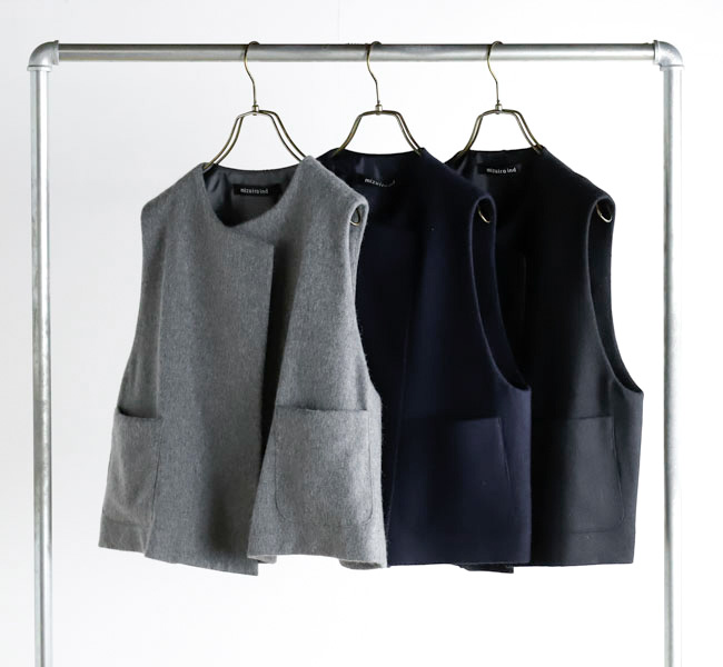 mizuiro ind ポケット付きクルーネックベスト ネイビー ミズイロインド mizuiro ind mizuiro ind ポケット付きクルー