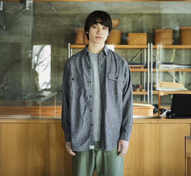 orslow オアスロウ 01-8064-61 ブラックシャンブレーワークシャツ