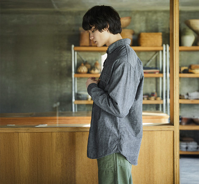 orslow オアスロウ 01-8064-61 ブラックシャンブレーワークシャツ