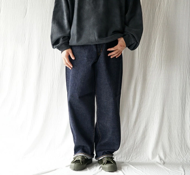 sanca ワイドデニム　インディゴ　サイズ２ Sanca サンカ PT06 ワイドデニムパンツ 15.5OZ DENIM 5P WIDE FIT