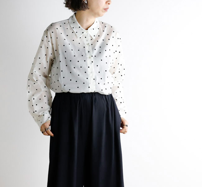 mizuiro ind ミズイロインド 4-230058 フロッキードットプリントシャツ