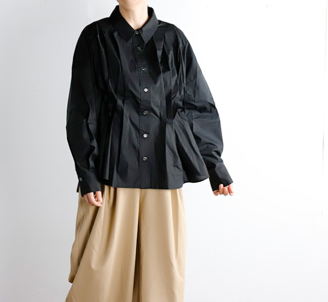 SALE 40%OFF MIDIUMISOLID ミディウミソリッド  ピンタックドロップショルダーシャツ　1-132133